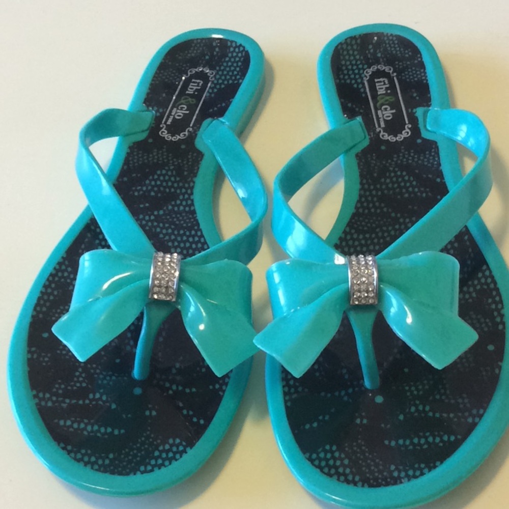 Ladies fibi&clo green rhinestone sandals Sz 7 8